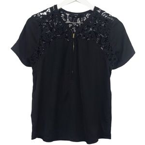 Fate Black Crochet Cut Out Half Zip Top Women Sz S
